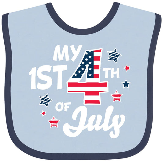 🇺🇸: My 1st 4th of July Baby Bib - Patriotic Striped Stars Blue & Navy Infant Gift