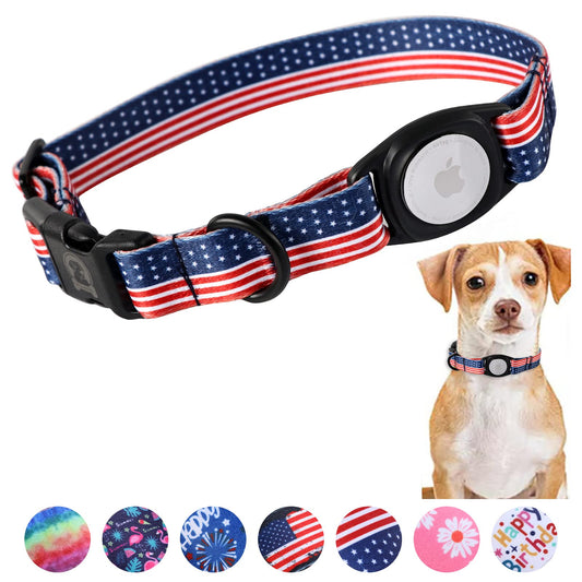 🐾: Patriotic AirTag Dog Collar - 4th of July USA Flag Design for Small Medium Large Dogs