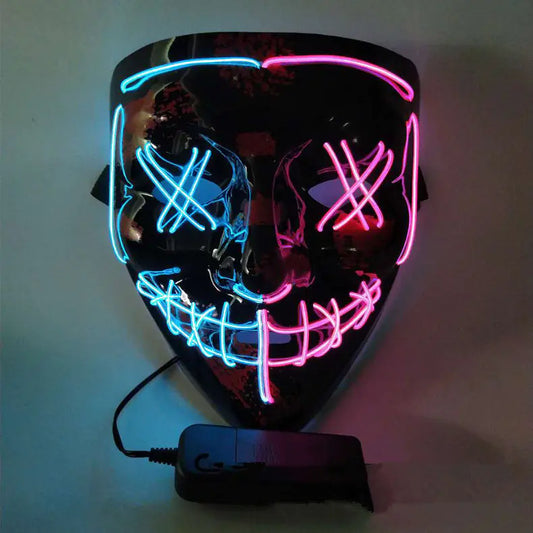 💎 Black V Light-Up LED Mask - Two-Color Halloween Costume Prop