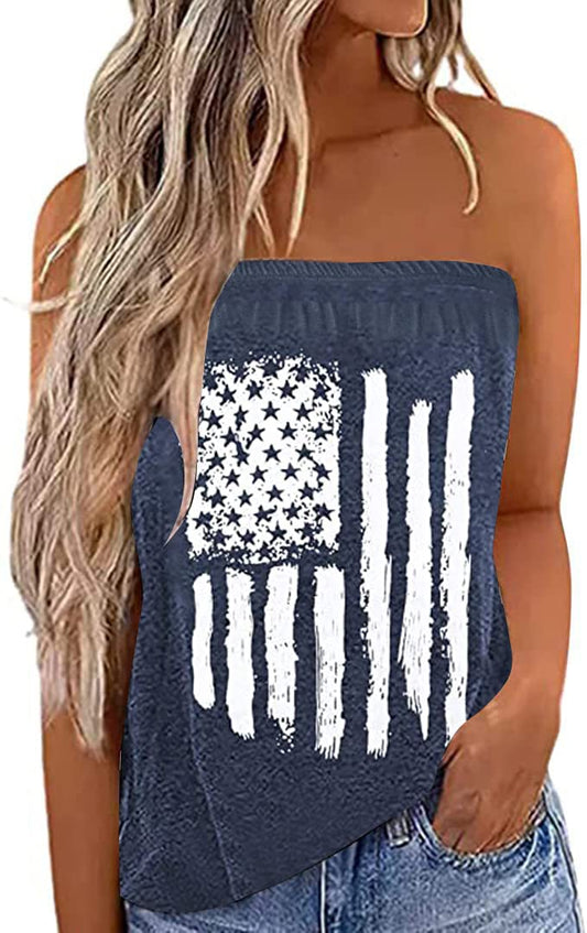 💚: Women's Patriotic American Flag Strapless Tube Top – Stretchy Bandeau for 4th of July & Summer