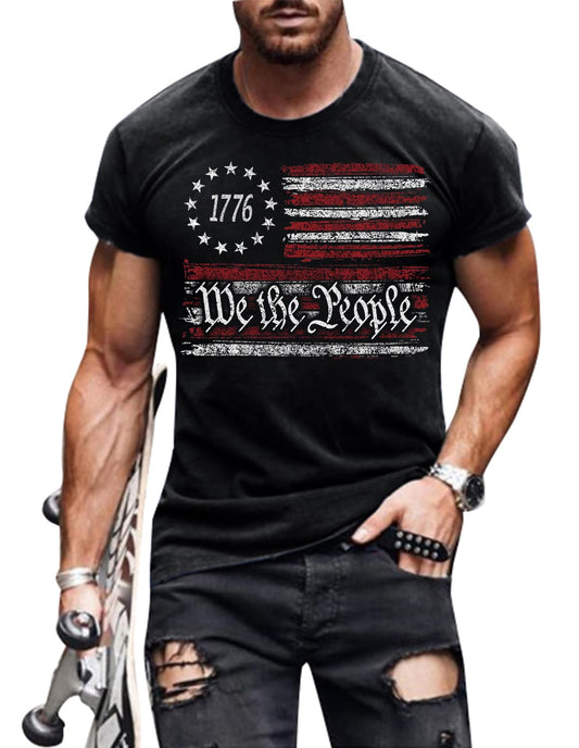 🇺🇸: Men's 4th of July American Flag Patriotic T-Shirt - Short Sleeve Graphic Tee