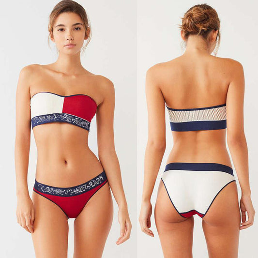 👙: Color Block Bikini Swimwear | Red & White Two-Piece, Sizes S-XL