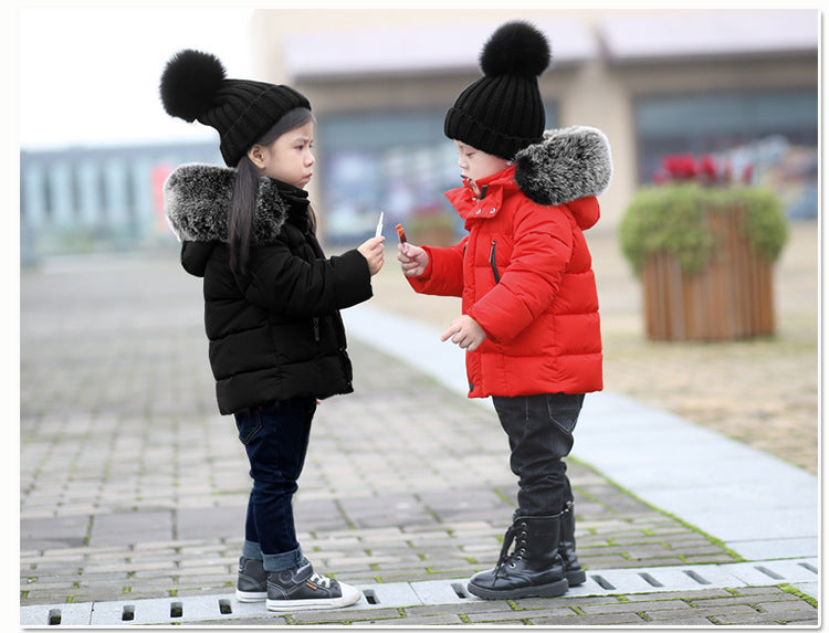 🧥: Kids' Cotton Jacket with Fur Collar - Hooded Winter Coat