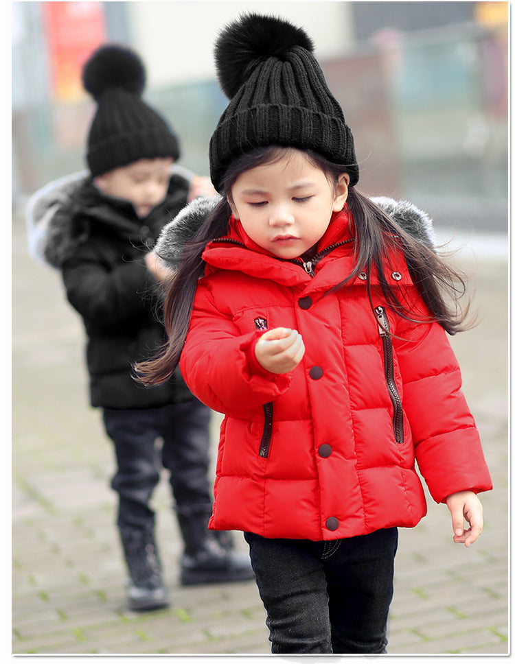 🧥: Kids' Cotton Jacket with Fur Collar - Hooded Winter Coat