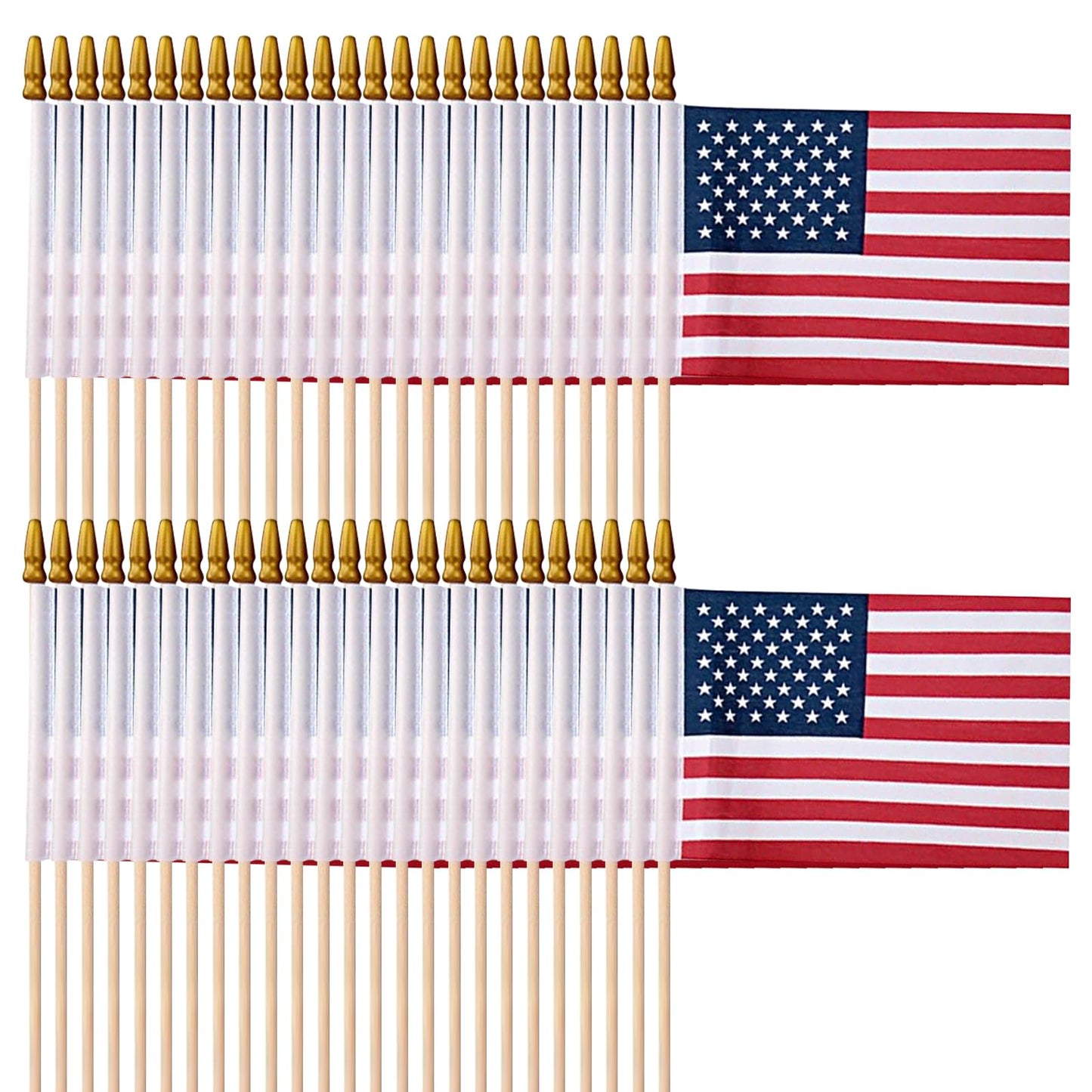 🇺🇸: 50-Pack Mini American Flags on Wood Stick – 8x5.5" Patriotic Hand Held Flags for 4th of July & More