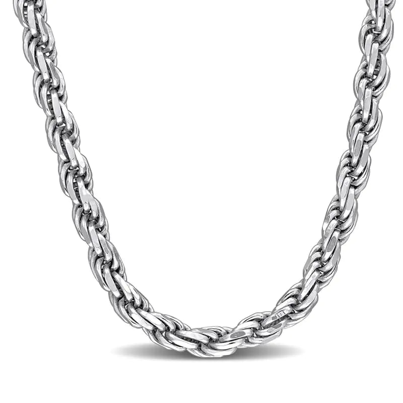 📿: Men's 3mm Rope Chain Necklace - Rhodium Plated 925 Sterling Silver