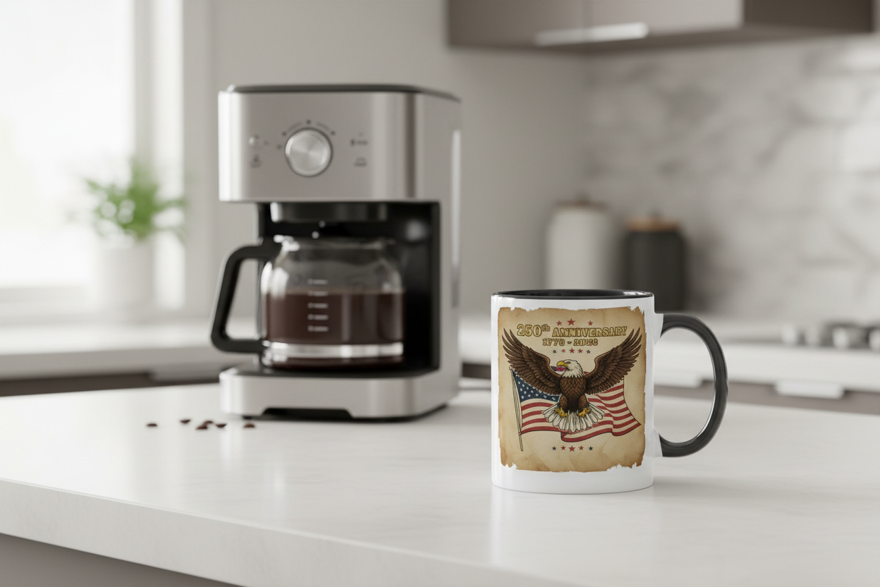 🇺🇸: 250th Anniversary Bald Eagle & 13-Colony Flag Ceramic Mug | 1776-2026 Commemorative