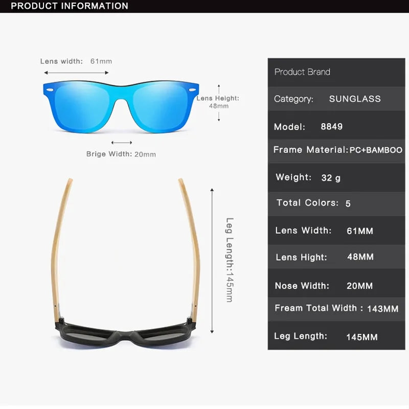 🌿: Bamboo Wood HD Polarized Sunglasses - Eco-Friendly UV Protection