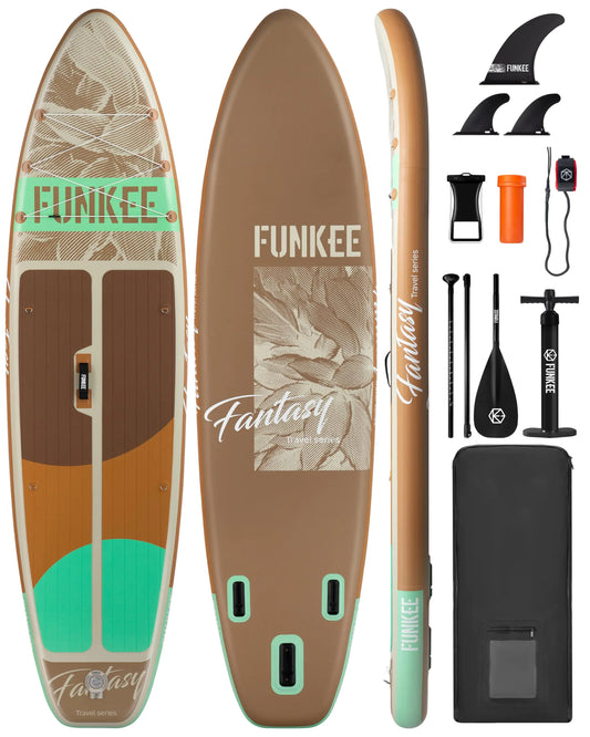 FUNKEE 11’×34"×6" Extra Wide Inflatable Stand Up Paddle Board Sup Board with Removable Fins Backpack Floating Paddle Safety Leash Floating Phone Case for Adults & Youth of All Skill Levels