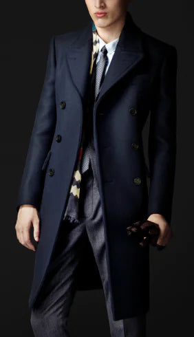 🧥: Men's Wool Blend Double Breasted Long Coat - British Style