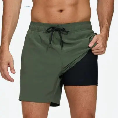 Men's Quick-Dry Double-Layer Beach Swim Trunks