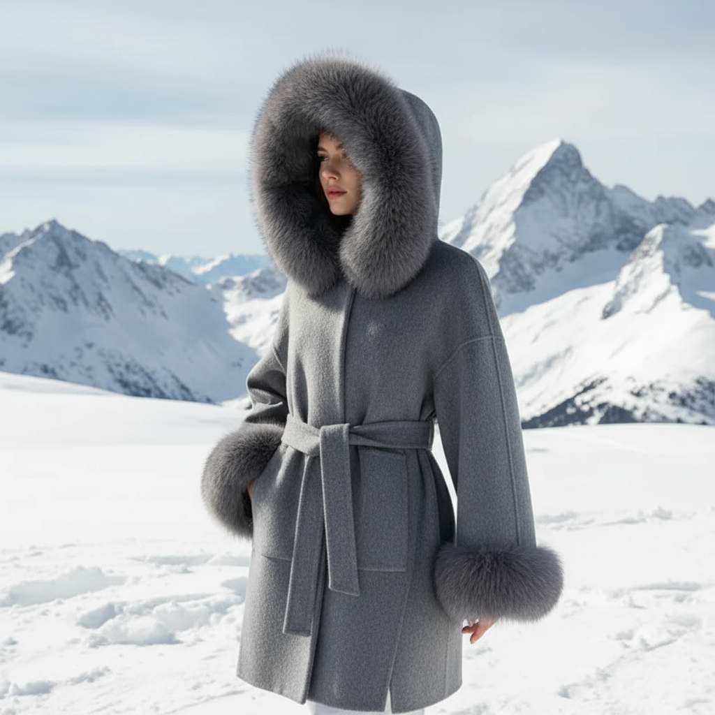 🧥: Fur Collar Hooded Woolen Coat - Sophisticated Winter Outerwear