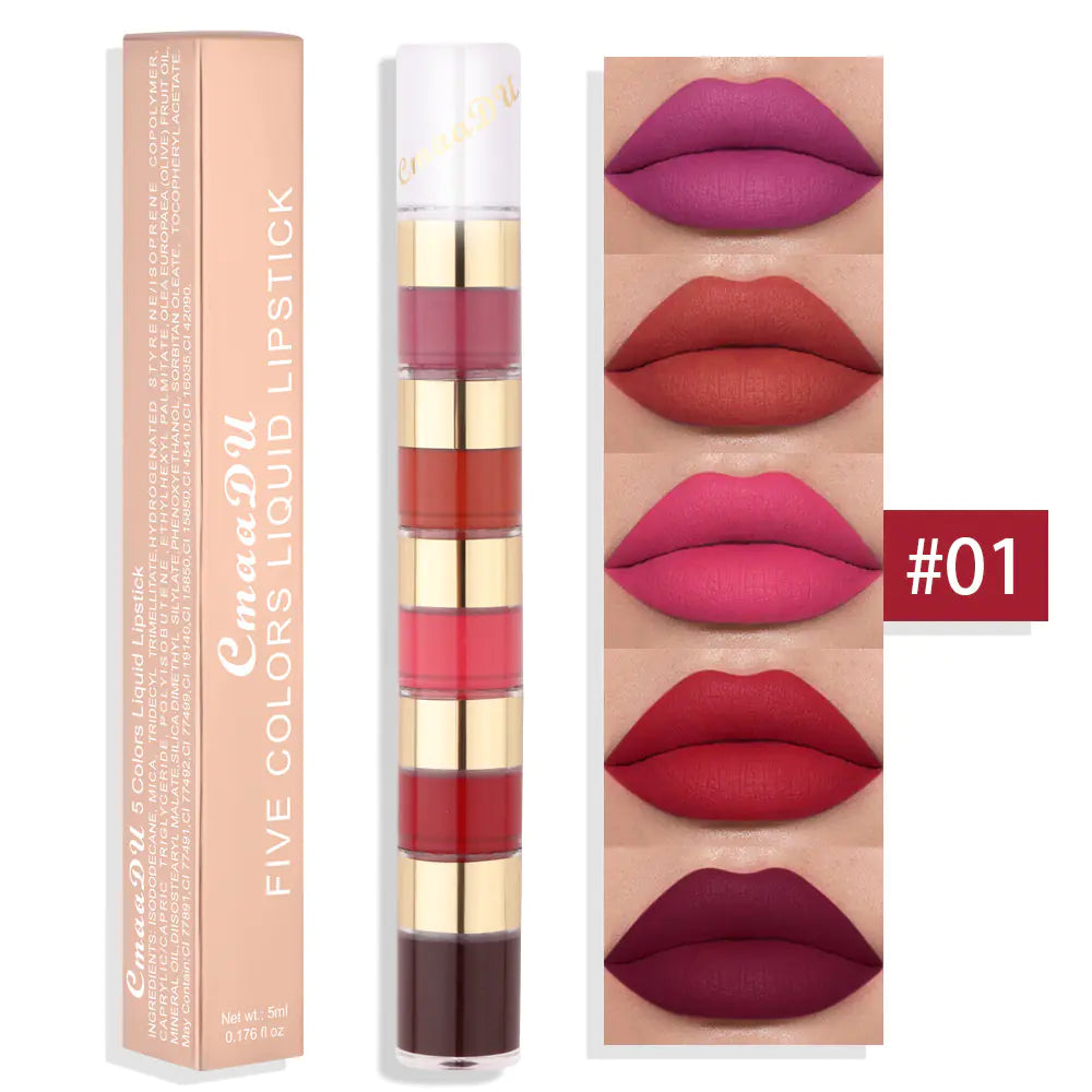 💄: Waterproof 5 Color Matte Lip Gloss Set with Bamboo Joint – Long-Lasting Lip Makeup