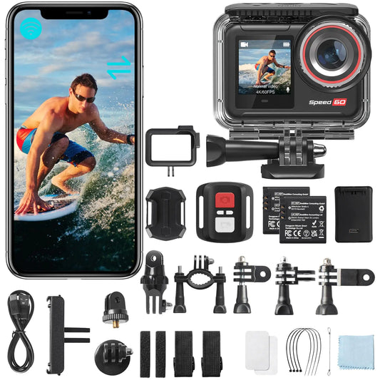 📹 Hiicam Action Camera 4K60FPS - 48MP Waterproof Vlog Camera with Touch Screen