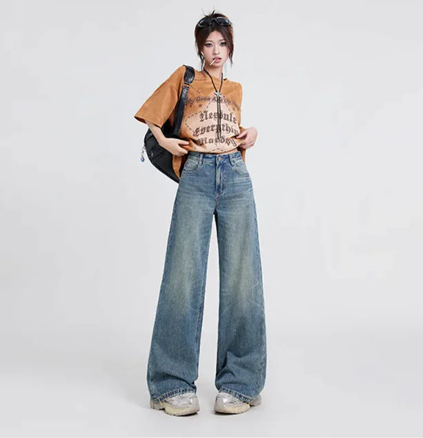 Wide Leg Jeans Women's High Waist Baggy Straight Trousers