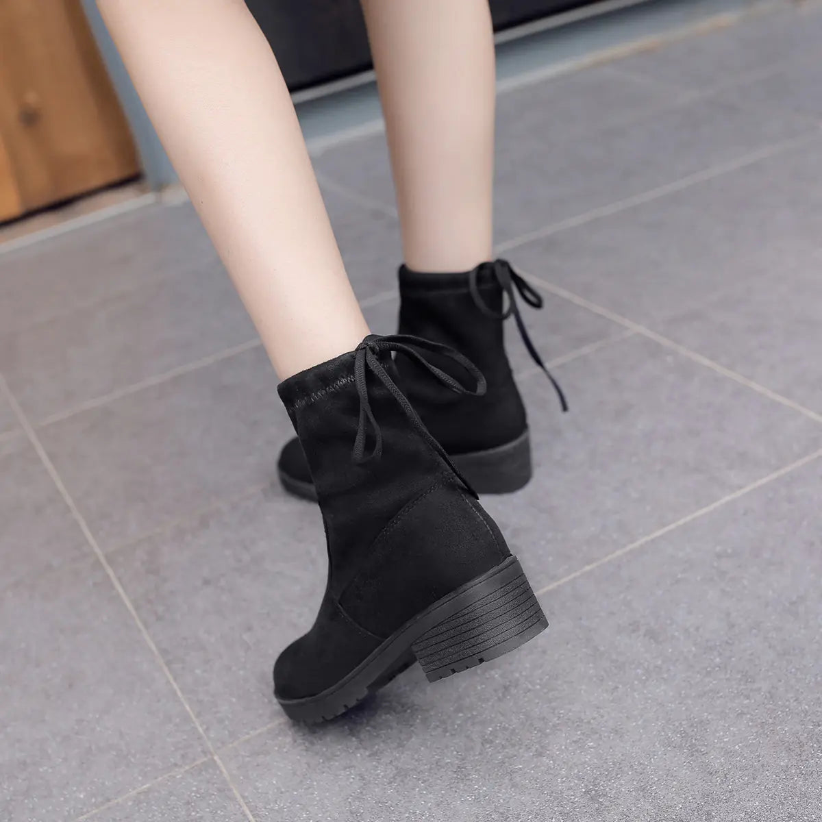 🥾: Suede Chunky Heel Slip-Resistant Mid-Calf Martin Boots - Safety & Style