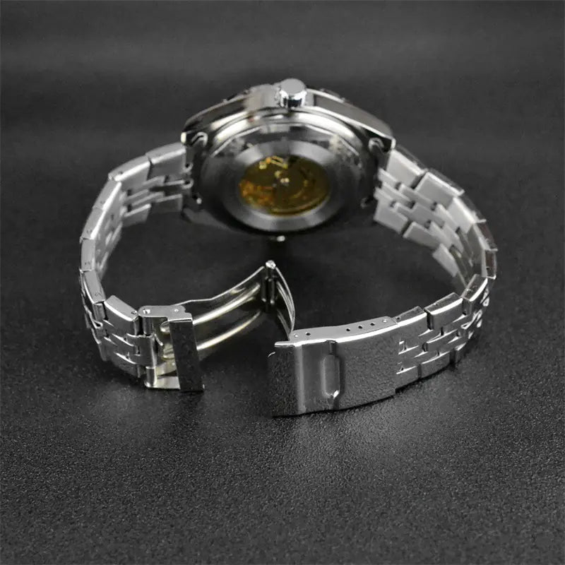 ⌚: Men's Hollow Automatic Mechanical Watch with Steel Band