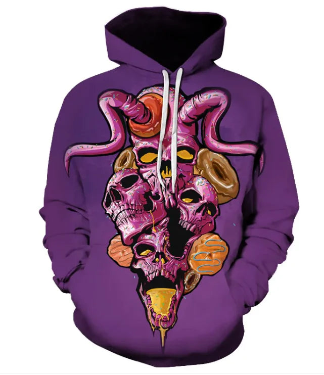 👕: Printed Skull Head Hooded Sweater