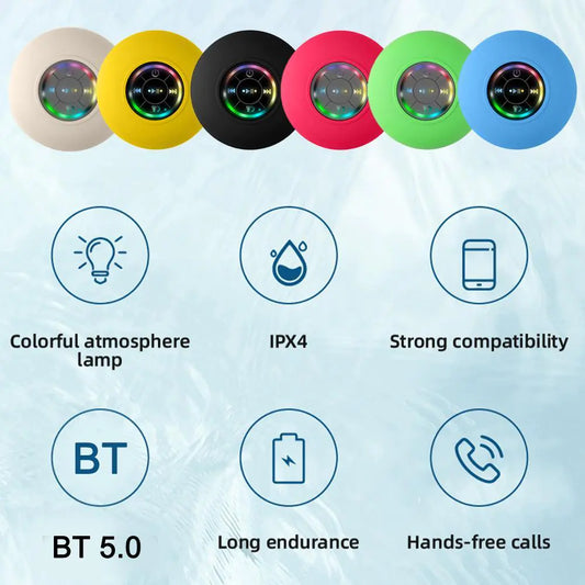 🔊 Waterproof Wireless Bluetooth Speaker - Portable with LED Lights & Suction Cup Design