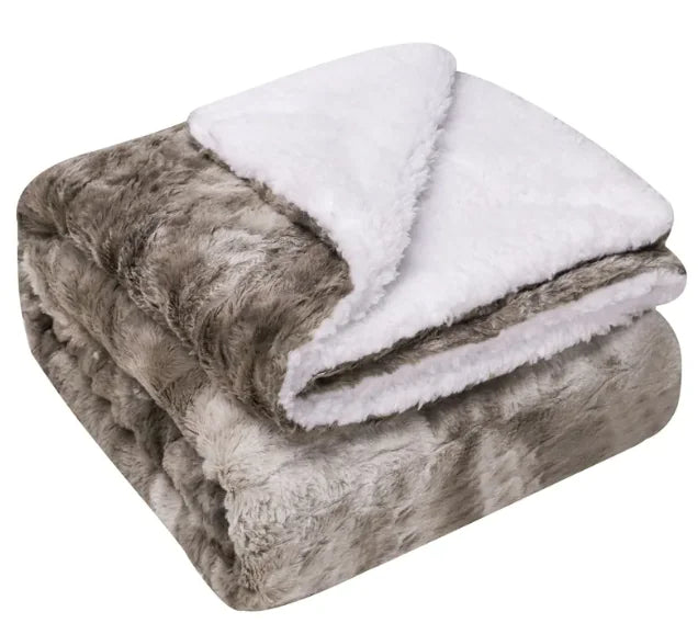 Thickened Flannel & Lamb Wool Double-Sided Blanket