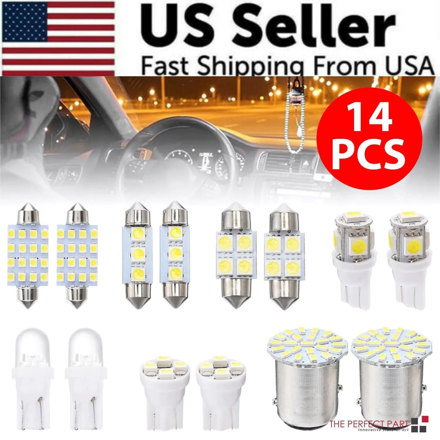 💡: 14-Piece T10 36mm LED Interior Car Accessories Kit - Map, Dome & License Plate Lights