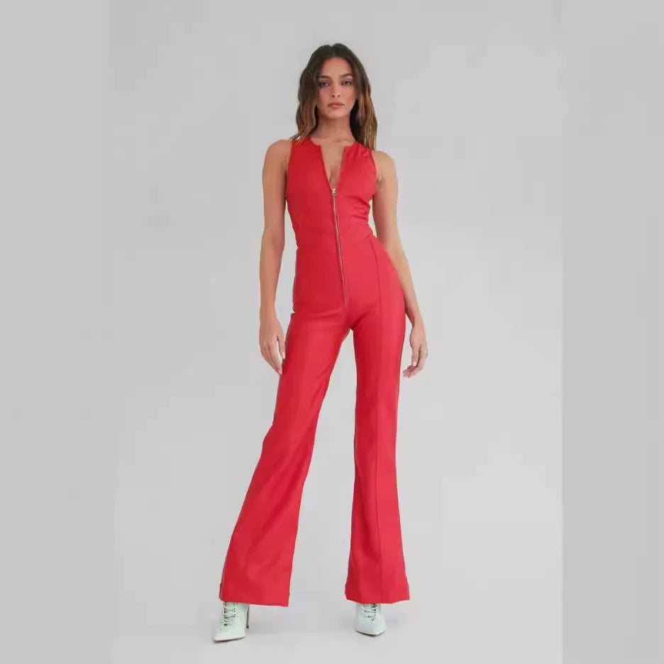 Retro High-Waist Slim Fit Denim Jumpsuit