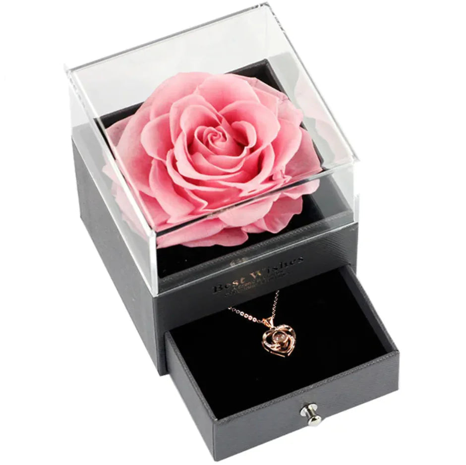 Preserved Rose Jewelry Box Necklace