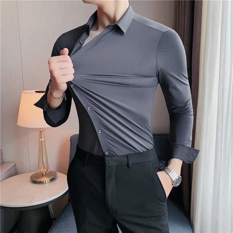 👔: Men's Korean Style Slim Stretch Long Sleeve Shirt