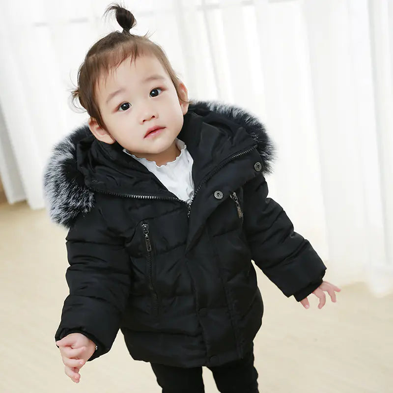 🧥: Kids' Cotton Jacket with Fur Collar - Hooded Winter Coat