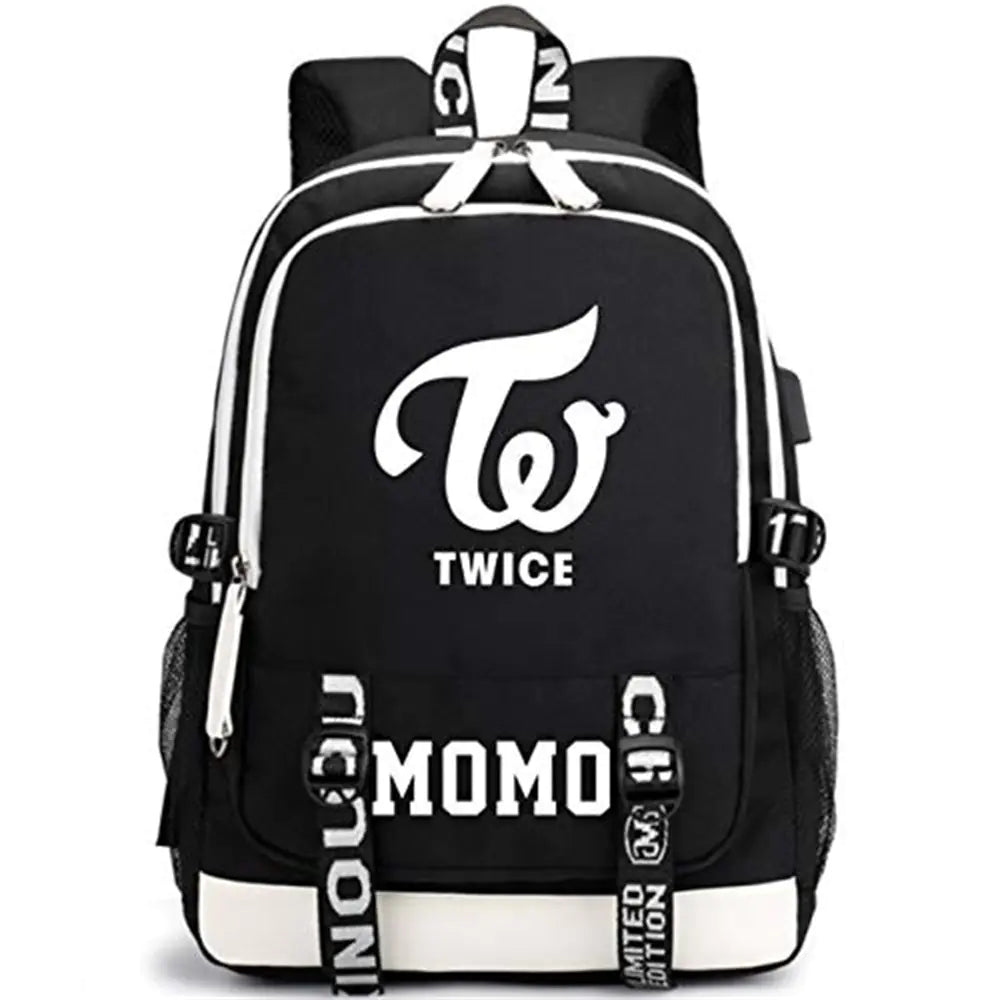 🎒: KPOP Twice Large USB Charging Travel Backpack