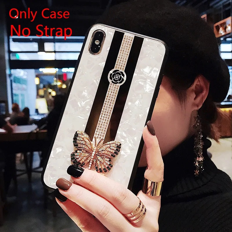 Luxury Creative Mirror Fashion Inlaid butterfly Phone Case