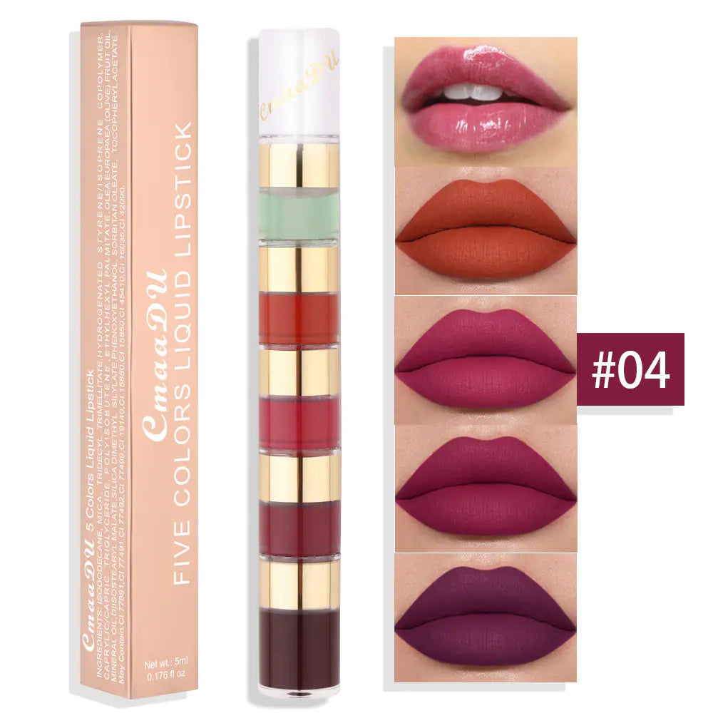 💄: Waterproof 5 Color Matte Lip Gloss Set with Bamboo Joint – Long-Lasting Lip Makeup