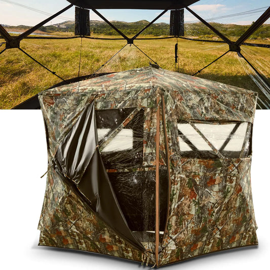 🦌 PHYSKE Hunting Blind - 270° See Through Pop-Up Ground Blind 2-3 Person with Camo Cover