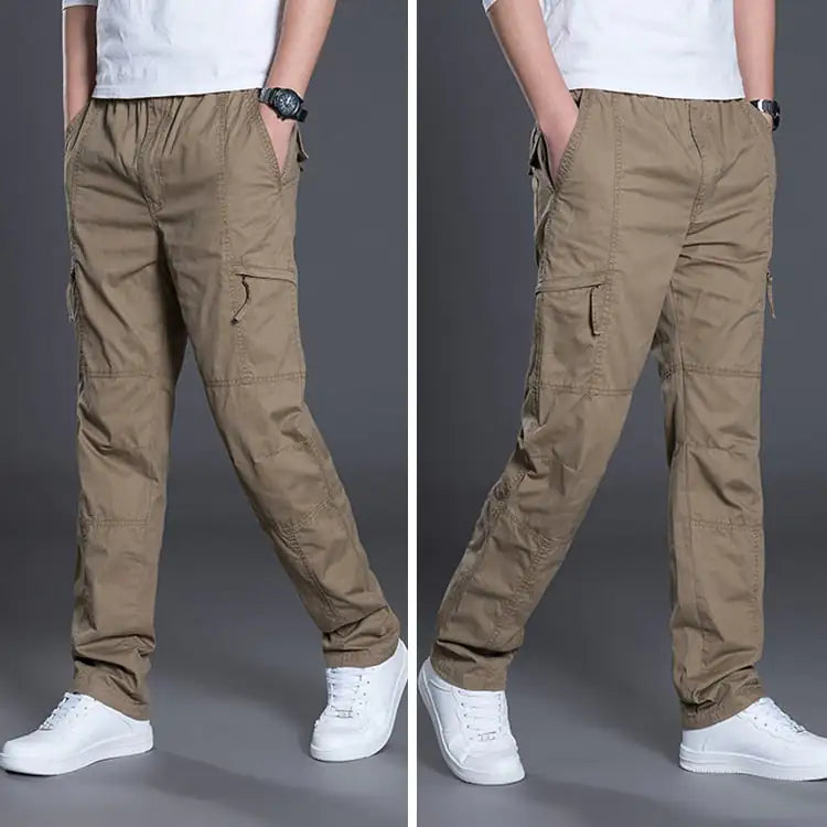 👖 Men's Plus Size Cotton Trousers - Casual Straight Fit Multi-Pocket Pants