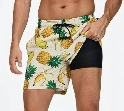 Men's Quick-Dry Double-Layer Beach Swim Trunks