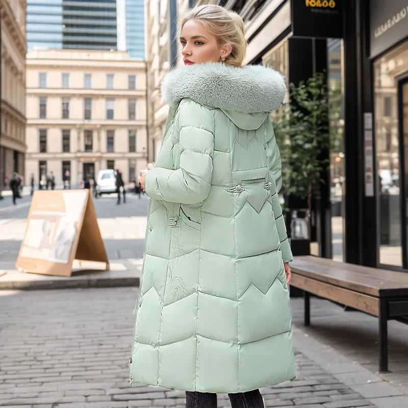 🧥: Winter Long Coat with Thickened Fur Collar - Elegant Insulated Outerwear