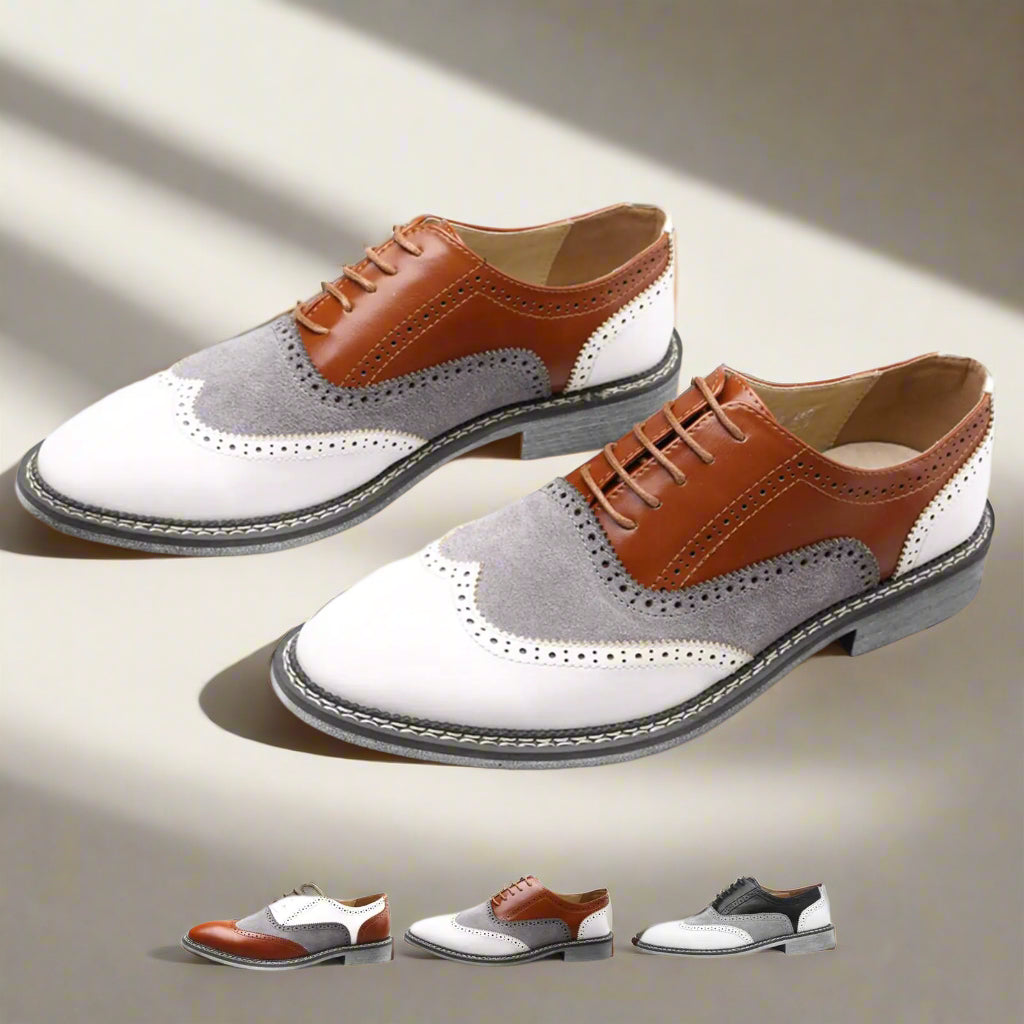 👞: Men's Two-Tone Patchwork Brogue Oxford Dress Shoes