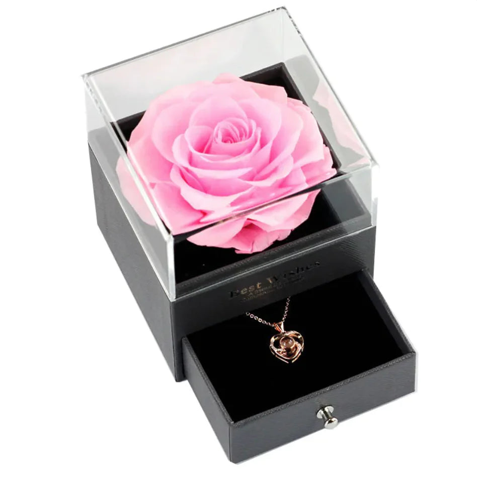 Preserved Rose Jewelry Box Necklace