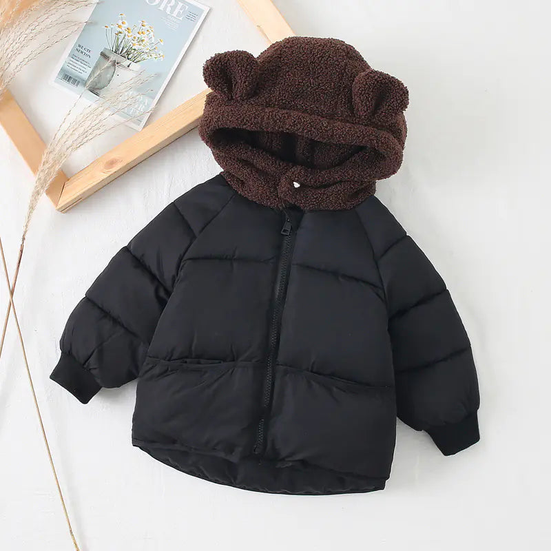 🧸: Cute Teddy Hat Cotton Jacket for Kids - Playful Winter Coat