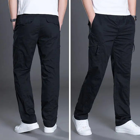 👖 Men's Plus Size Cotton Trousers - Casual Straight Fit Multi-Pocket Pants