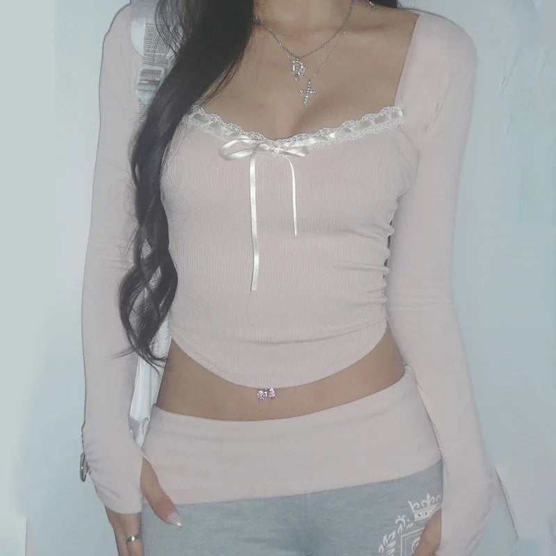 🎀: Bandage Coquette Bow Cropped Top - Sweet Feminine Style