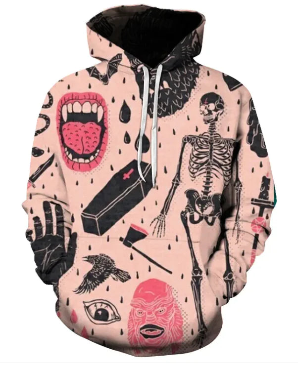 👕: Printed Skull Head Hooded Sweater