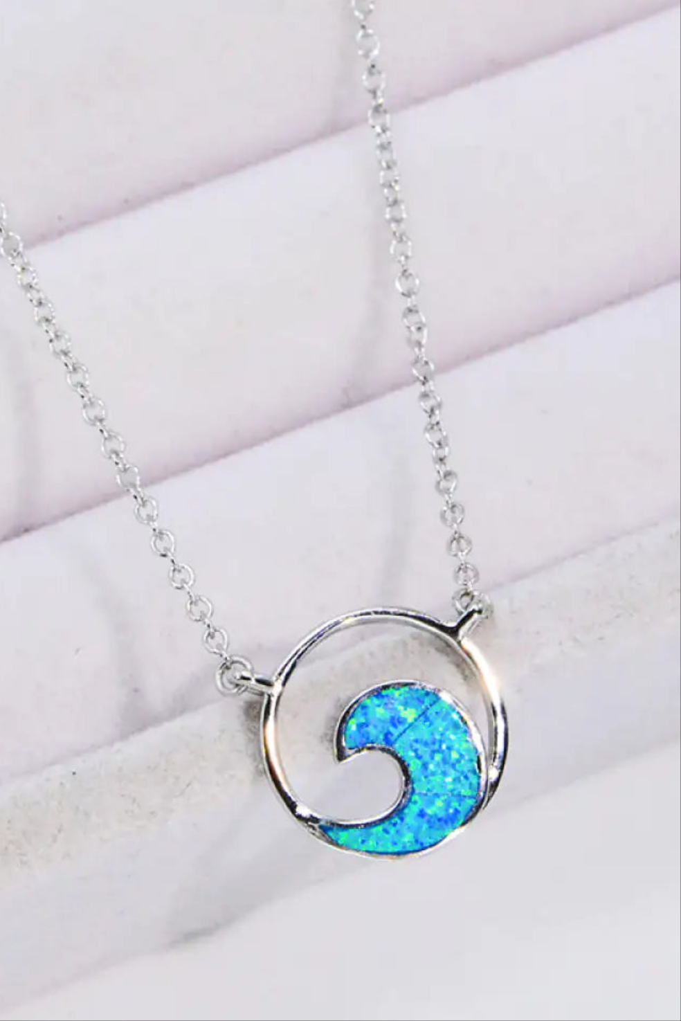 🌊: Opal Crest Wave Silver Necklace