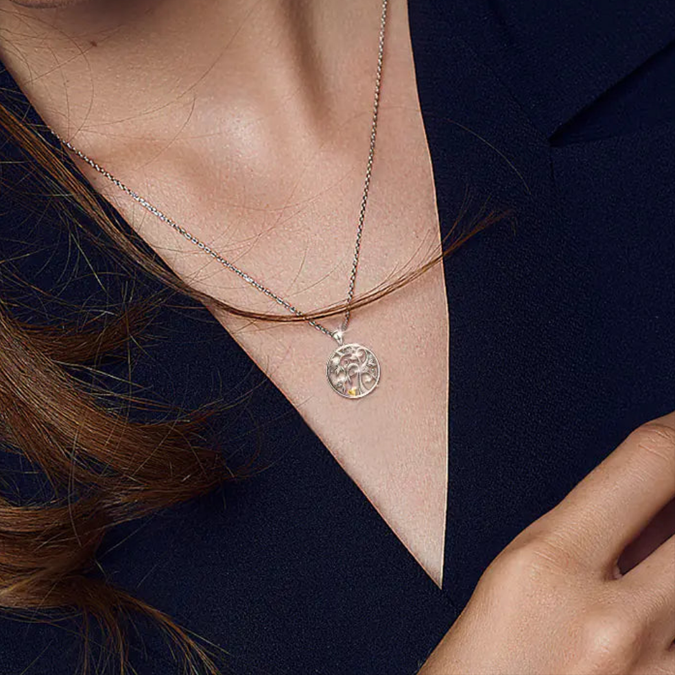 🌳: Lucky Tree Pendant, Gold-Plated Heart Necklace, 925 Silver