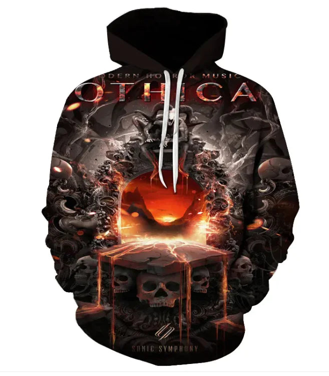 👕: Printed Skull Head Hooded Sweater