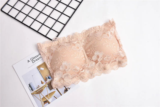 💎: Lace Bandeau Bra with Three-Row Closure - Strapless Women's Lingerie