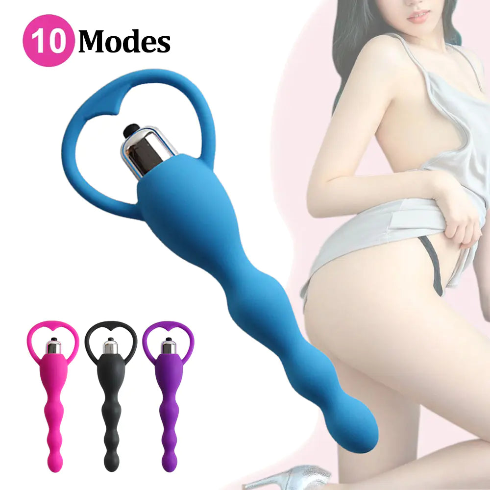 🌙: Vibrating Silicone Anal Plug with Beads for Massage