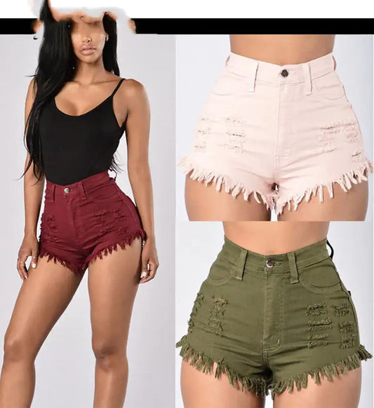 🩳: Stretchy Frayed Denim Hot Pants - High-Waisted Women's Shorts