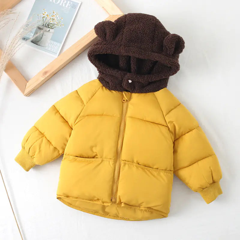 🧸: Cute Teddy Hat Cotton Jacket for Kids - Playful Winter Coat