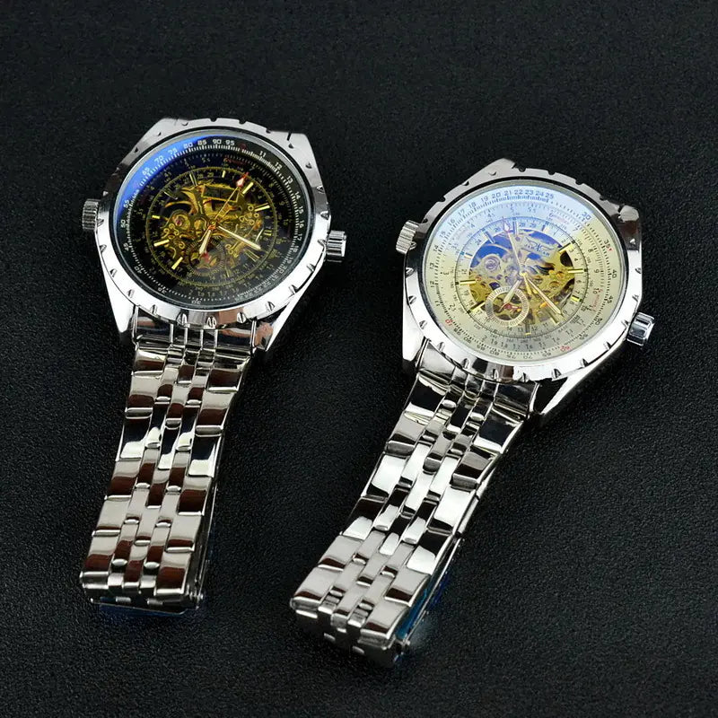 ⌚: Men's Hollow Automatic Mechanical Watch with Steel Band